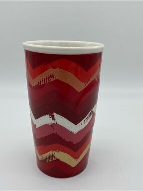 Starbucks Red Chevron Ceramic Tumbler 10 oz